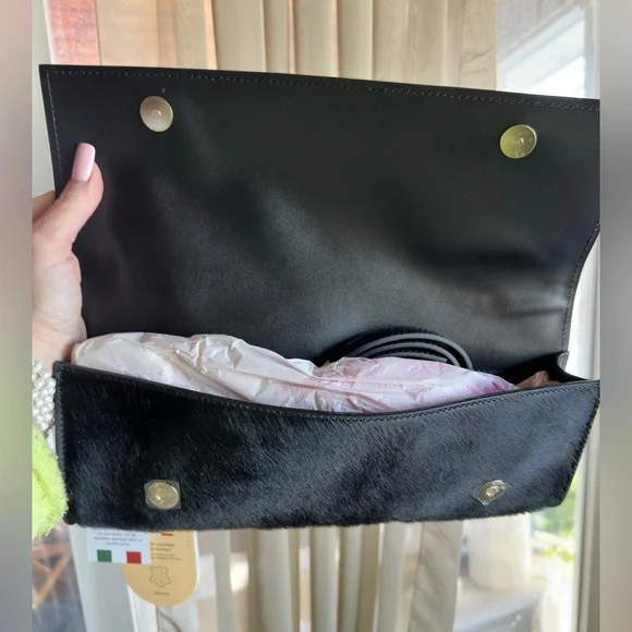 🇮🇹 Viola Castellani black calf hair clutch/crossbody. Made In Italy. NWT - Picture 3 of 6